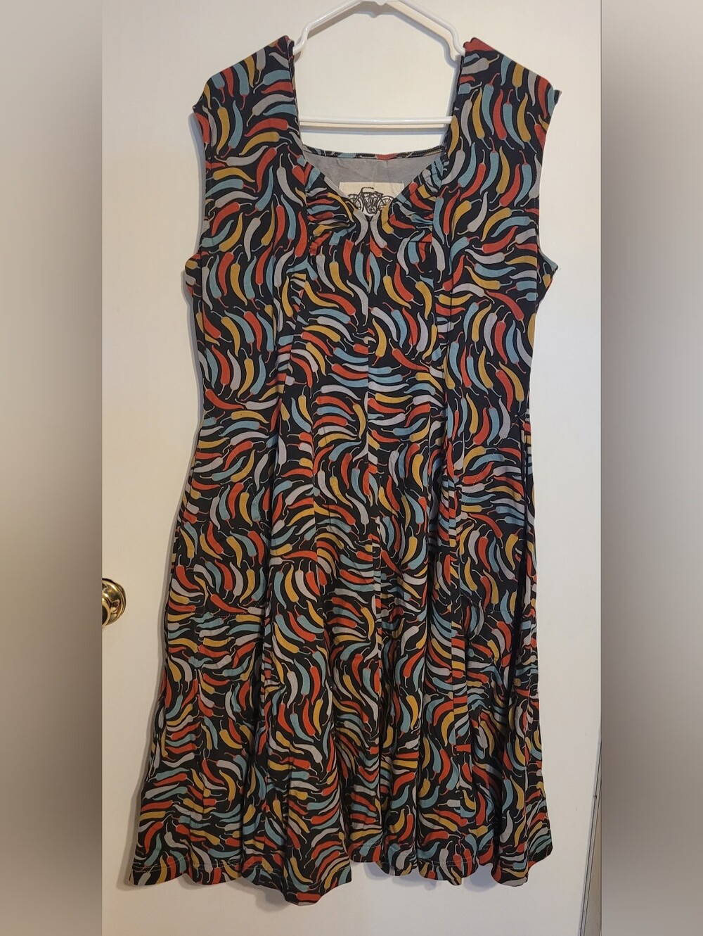 Effie's Heart Black Midi Dress with Multicolor Pepper Print